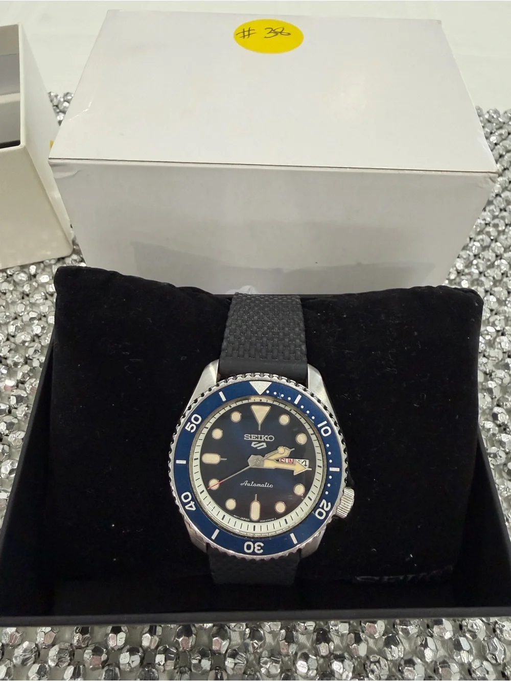 Seiko Blue Dial Automatic Dive Watch with Black Strap